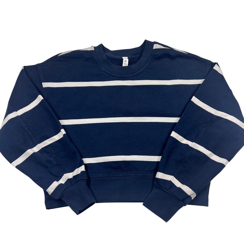 Lululemon Perfectly Oversized Cropped Crew Pullover Striped‎ Navy White Size 4